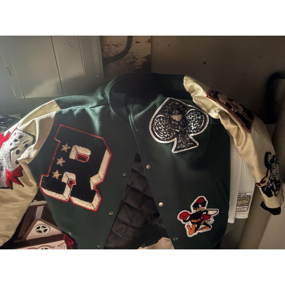 Reason Clothing Spoiler Varsity Jacket - Forest Green / Cream - Men’s Large
